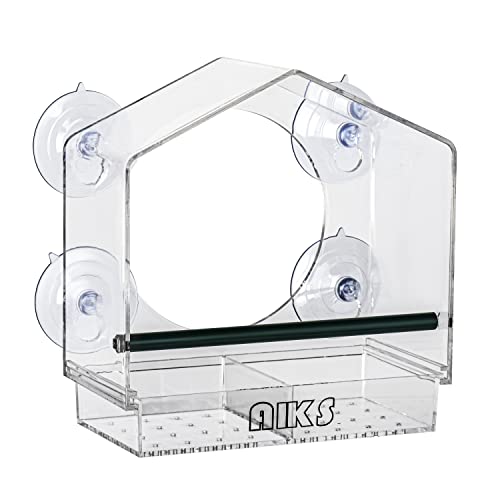 Window Bird Feeder with 4 Extra-Strong Suction Cups-Clear Acrylic | Large Movable Seed Trays Outdoor Bird Feeder , House-Shaped, Easy to Refill and Clean for Cardinals, Bluebirds & Chickadees