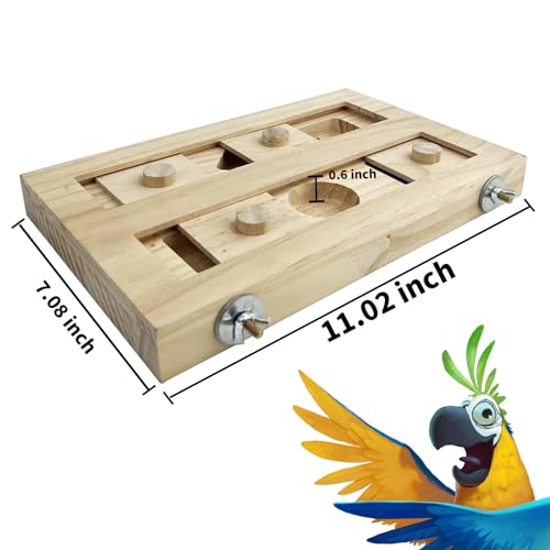 FlidRunest Extra-Large Wooden Bird Foraging Box Toy, Bird Puzzle Toy Seed Food Feeder, Enrichment Foraging Toy for Parrot, Parakeet, Cockatiel, Conure, Sun Conures, African Grey, Macaw
