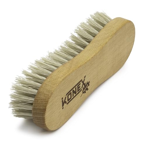 KONEX Medium-Stiffness Nylon Fiber Scrub Brush - Heavy Duty Cleaning Brush, Wooden Handle, Brown, Ideal for Hardwood Floor, Outdoor Surfaces, Carpet