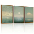 QTUSYUR Japandi Wall Art - Large Farmed Minimalist Sage Green Sunset Art Print - Abstract Calm Seascape Artwork for Bedroom Yoga Room - Scandinavian Zen Peaceful Wall Picture for Home Decor 16”×24”×3 - style: Seascape
