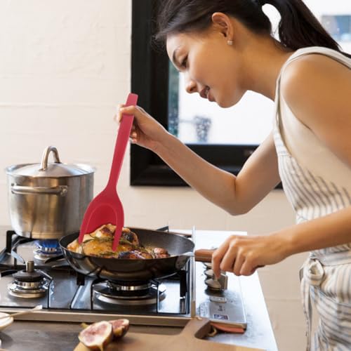 2pcs Egg Flipper Spatulas with Silicone Brush, 2 in 1 Grip and Flip Spatula Tongs Egg Flipper Home Kitchen Cooking Tool(Black+red)