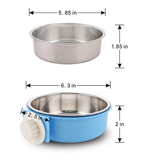 Crate Dog Bowl Removable Stainless Steel Water Food Feeder Bowls Cage Coop Cup for Cat Puppy Bird Pets (Large, Blue) - color: Blue, size: Large