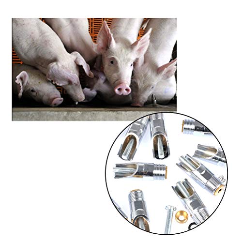 BUYGOO 10Pack Pig Nipple Waterer, Hog Nipple Waterer, 1/2" NPT Stainless Steel Automatic Pig Nipples Heavy Duty Water Drinker Feeder Watering Nipples for Piglets, Sows Drinking
