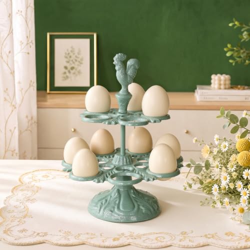 Cast Iron Egg Holder Countertop -12 Eggs Storage Display Rack (Sage Green) | Heavy Duty Egg Holder for Kitchen Dinning Decor & Easter Eggs Display, Retro Egg Rack - color: Sage Green