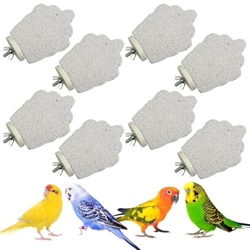 PINVNBY 8 PCS Bird Perches Calcium Parrot Perch Stand Bird Beak Grinding Stone Foot Claws Trimmer Parrot Chewing Toys Bird Cage Accessories for Budgie Cockatiel Conure Lovebird Finch