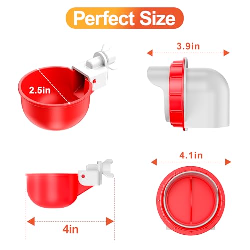 ZenxyHoC No Waste Chicken Feeders and Waterers - 8 Set with Water Cups | for Buckets Barrels Bins Troughs No Waste Chicken Feeder - size: 8 Ports and 8 Cups