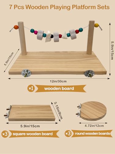 Bird Ledges Wood Sets, Parakeet Wooden Stand Platform with Lava Ledge Blocks Chew Toys Bird Cage Cage Accessories for Finches Canaries Cockatiels Parrot