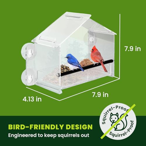 Window Bird Feeder with Strong Suction Cups, Clear Acrylic Window Mounted Bird Feeder, Removable Sliding Tray, Weather-Resistant, Durable, Squirrel-Resistant, Home Style - size: Home