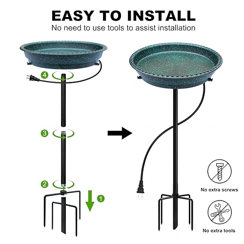 BIRD WISH Heated Bird Bath, Stable 5-Prong Metal Base Thermostat Control Weather Resistance All Seasons Available 75W Heated Bird Baths for Outdoors for Winter Garden Yard Patio Lawn, Spotted Green - color: Spotted Green