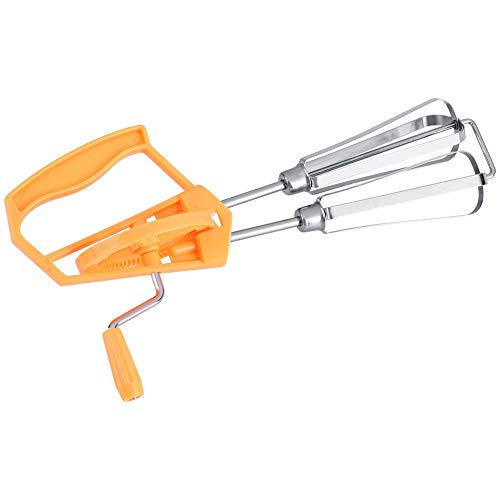 Egg Beater Hand Crank, Stainless Steel Manual Egg Whisk Mixer Handheld Rotary Hand Whip Kitchen Cooking Tool for Whisking Frothing Mixing (Orange) - color: Orange