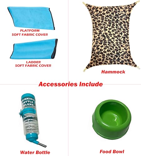Deluxe Two Tiers Ferret Hammock Chinchilla Guinea Pig Rabbit Mouse Critter Rolling Cage Tight 1/2-inch Bar Spacing Durable Front Door Easy Clean Pull Out Grate Tray Water Bottle Food Bowl On Wheels - color: White Vein, size: 24"L x 17.5"W x 34"H