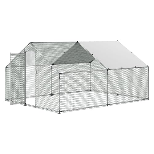 VEVOR Large Metal Chicken Coop, 9.8x13.1x6.5 ft Large Walk in Chicken Runs for Yard with Cover, Hen House Enclosure with Security Lock, Outdoor Duck Rabbit Cage Poultry Pen for Backyard, Farm, Yard - size: 118.6"L x 154.7"W x 78.4"H