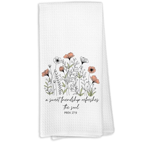 Christian Friendship Gifts Kitchen Towels, Floral Christian Bible Bathroom Home Decor, A Sweet Friendship Refreshes the Soul, Gifts for Friend Women Floral Hand Towel for Bathroom - color: Christian Friendship-1