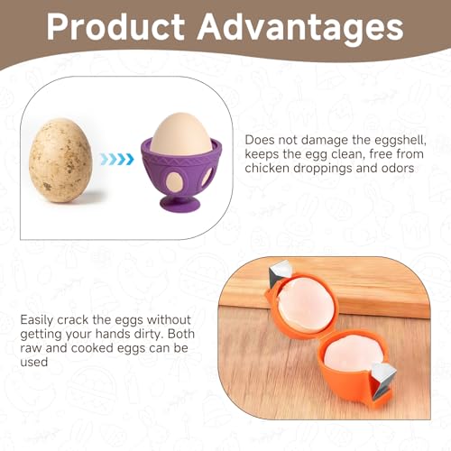 4PCS Silicone Egg Washer Brush + Egg cracker, Multifunctional Egg Cleaner Scrubber Egg Cutter Tool for Fresh Hard Soft Boiled Eggs Fruits Vegetables Kitchen Home Cooking Baking Chicken Coop