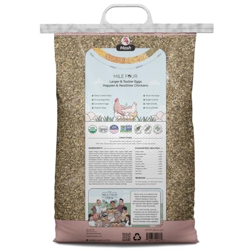 Mile Four Organic Chicken Feed, Layer Mash, Non-GMO, USA Grown 46 lbs | 16% Protein; Corn & Soy-Free; USA Grown; Non-Medicated; No Fillers or Additives; Supports Egg Production; Family Farm Sourced - size: 46 Pound (Pack of 1), style: Mash