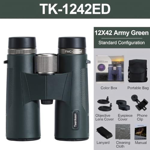 12x42 ED UHD Binoculars for Adults, High Power Binoculars with Phone Clip, BAK4 Prism FMC Coating, IP67 Waterproof Fogproof, Low Light Vision Bird Watching Hunting Sports Stargazing Cruise