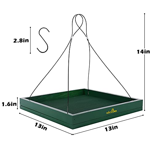 Bird Feeder Hanging Tray, Wooden Platform Hummingbird Feeder Hanging Tray Mesh Seed Platform for Garden Yard Outside Decoration Attracting Wild Birds (Green-2pk) - color: Green