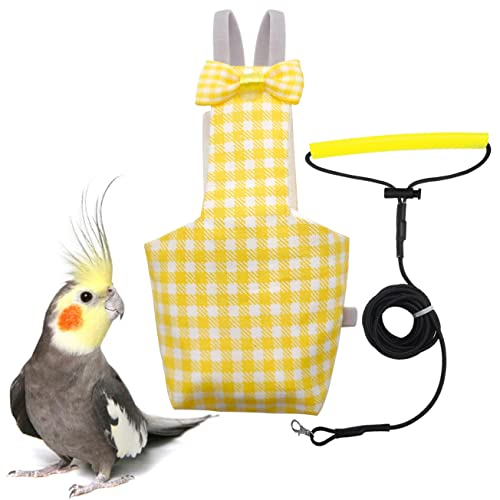 VANFAVORI Bird Diaper Flight Suit with 80-inch Leash Rope, M Size, Yellow | Includes Flight Suit, 80-inch Elastic Leash and 1 Cotton Pad. For Bird Parrot Cockatiel, Conure and Similar Parrot (80-105 g)