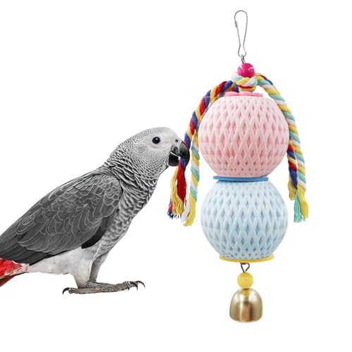 Bird Beak Grinding Stone, Parrot Chew Toys with Bells, Bird Toys, Cage Accessories for African Grey, Budgies, Amazon Parrots, Cockatiels, Lovebirds, Conures, Quakers, Small to Medium Birds