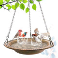 Hanging Bird Bath & Feeder Bowl, 12 in, Antique Bronze Look | Weather-Resistant PP, Backyard Garden Decor - color: Bronze