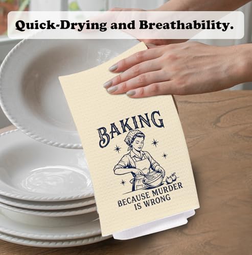 Beige Baker Gifts Kitchen Towels, Gifts for Baking Lovers Decorative Hand Towels, Baking Because Murder is Wrong Decor Dish Tea Towels for Kitchen Bakery, 16x24 Inches - color: Funny-beige