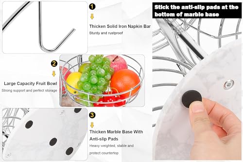 Livabber Fruit Basket Bowl with Banana Hanger, Metal Fruit Vegetable Storage Basket with Banana Holder for Kitchen Counter, Detachable Organizer for Bread Snack Produce (Chrome, 3-Tier Marble Base) - color: Chrome, style: 3-Tier Marble Base