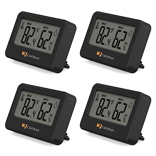 4-Pack Mini Digital Thermometer Hygrometer, Magnetic with Table Stand | Tracks MAX/MIN temperature and humidity with 10-second updates; includes 4 preinstalled CR2032 batteries. - style: without probe