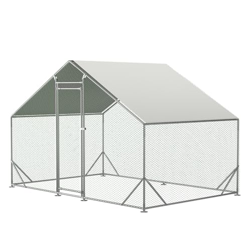 Large Metal Chicken Coop Walk-in Poultry Cage with Water-Resident Cover | Anti-UV water resistant cover, spacious habitat for poultry rabbits and small farm animals - size: 6.5’L×9.8’W×6.5’H