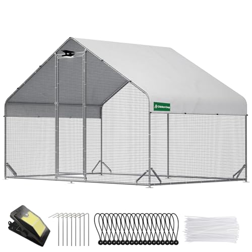 CHIKENCOOP 9.8x6.5x6.5ft Metal Chicken Coop, Hardware Cloth, Solar Light | One-room walk-in chicken run with galvanized hardware cloth, full-top waterproof UV-resistant cover, and 3-mode solar light - size: 118.0"L x 80.0"W x 80.0"H