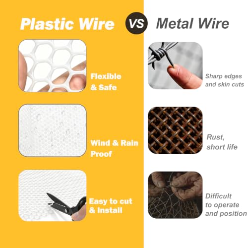 Jollybower 15.7IN x 10FT Plastic Chicken Wire Mesh Fence, Easy Install Chicken Wire Fencing, Garden Netting & Animal Barrier for Animals,Plant,Pet-1pack，White - color: White