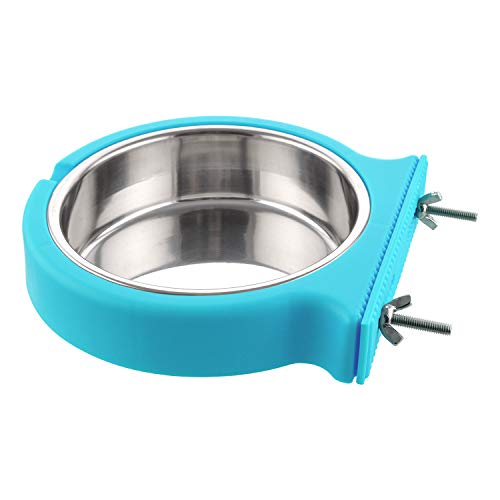Crate Dog Bowl Removable Stainless Steel Water Food Feeder Bowls Cage Coop Cup for Cat Puppy Bird Pets (Large, Blue with Corrugated Clip) - color: Blue with Corrugated Clip, size: Large