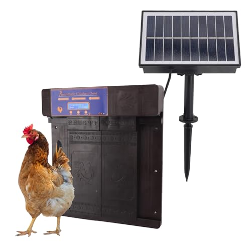 Automatic Chicken Coop Door Opener, Intelligent Double Open with Timer LED Display Solar Powered, with Anti Pinch Function, for Chickens Ducks Geese Poultry (Dark Brown) - color: Dark Brown