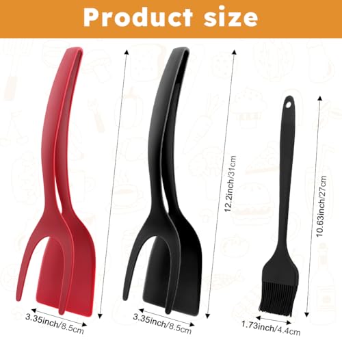 2 in 1 Egg Flipper Spatula Tong, 2pcs Non-Stick Frying Tongs with Silicone Brush Grip and Flip Spatula Tongs Home Kitchen Cooking Tool(3pcs)