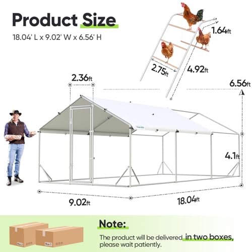 Quictent Advanced 18x9 ft Metal Chicken Coop Run with Climbing Ladder | Large Walk-in Outdoor Poultry Cage Heavy Duty Predator Proof Hen Duck Rabbit Farm Pen House, Waterproof Anti-UV Cover - color: Silver, size: 18x9 ft