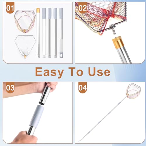 Chicken Catching Net 2 Pcs, 43" to 65" Adjustable Length Animal Net | Chicken Net Catcher Stainless Steel Poultry Catcher for Catching Small Chicken, Goose, Ducks, Fish, Birds(2 Nets & 1 Pole