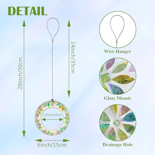 Hanging Bird Feeders for Outdoor Glass Mosaic Fly Through Wild Bird Feeder Round Shape Birdfeeder for Outside Garden Yard Patio Decoration Yellow - color: Yellow