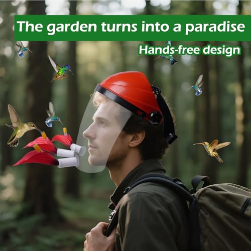 2 Pack Hummingbird Feeder Hat, Wearable Hummingbird Feeder Helmet | 2 Feeder Masks, 3 Upward Flower Ports Each for Close Viewing, Help Reduce Drips, Fog-Resistant Visors, Adjustable Fit - color: Red-2P