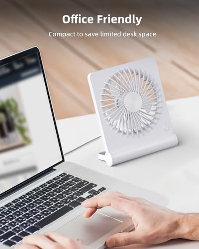 Koonie USB Desk Fan, Strong Wind Ultra Quiet Small Mini Fan | 220° Tilt Folding & 3 Speeds Adjustable, USB-C Powered Personal Fan for Home Office Desktop, White, NO BATTERY - color: White, size: 5.7 inch