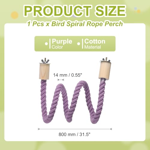 Bird Rope Perch Swing, Stand Rope Perch Standing Pole Accessory Climbing Swing Paw Grinding 32 Inch, (Purple) Intended for Parrot/Parakeet/Budgies/Cockatiels/Lovebirds - color: Purple, size: 32 Inch