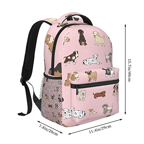 Fiokroo Cute Dogs Animals Backpack School Bag For Students Teens Men Women Cartoon Pets Laptop Backpacks Travel Daypack Bag With Multiple Pockets - color: Cute Dogs（pink）