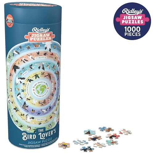 Ridley's Bird Lover’s 1000-piece Round Jigsaw Puzzle - Included Poster with Bird Migrations and Bird Facts for Bird Owners and Bird Lovers - color: Multicolor