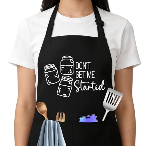 Don't Get Me Started Sourdough Apron for Women with Large Pockets - Funny Baking Aprons, Adjustable Kitchen Apron for Bread Making, Grilling - Unique Sourdough Gifts for Bakers & Moms - C20 - color: Don't Get Me Started