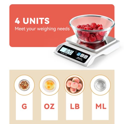BOMATA 0.1g High Precision Digital Kitchen Food Scale, 13lb Gram Scale | USB Rechargeable, Removable Pan, Stainless Steel Pan, Backlit LCD Display, for Cooking, Baking B621 White - color: White Rechargeable