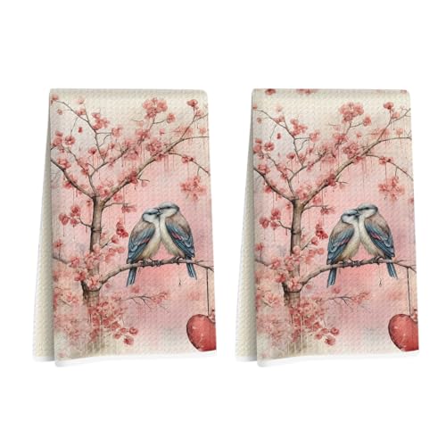 2 Pcs Bird Kitchen Towels Decorative Flower Hand Towels | Absorbent Microfiber Dish Cloth, Artistic Waffle Soft Hand Towels for Farmhouse, Home, Bathroom, Housewarming Gifts - color: Multi 1256