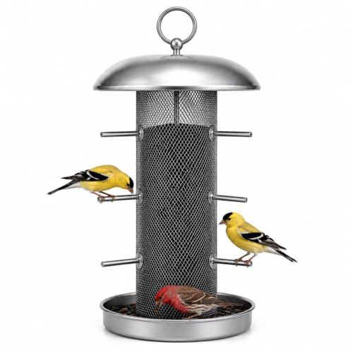 Finch Feeder for Nyjer & Thistle Seed, Hanging Metal Mesh Bird Feeder with Perches for Backyard, 2lb Capacity,Great for Backyard Bird Lovers