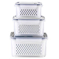 3Pack Fridge Food Storage Container Set with Lids with Strainer,Plastic Fresh Produce Saver Vegetable Fruit Meat Storage Organization, BPA-Free Plastic Produce Keepers(3.15L+1.7L+0.8L)