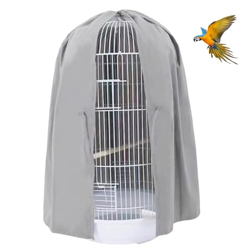 QBLEEV Round Parrot Birdcage Cover, Pet Universal Blackout Cage Cover Shade | Windproof light-proof sleep reduces distractions night accessories cloth without cage, bow tie clouser, easy to wear - color: Light Grey