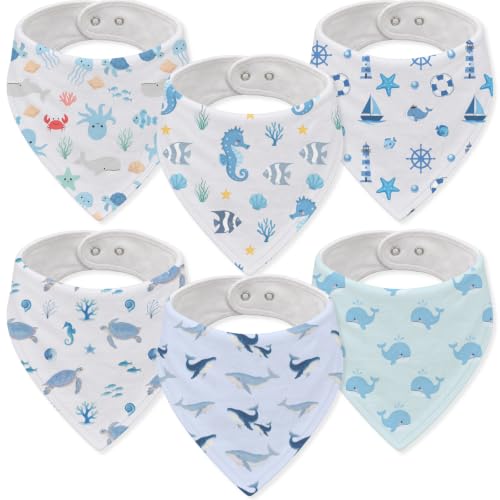 Baby Organic Cotton Teething Cloth Newborn Baby Burp Cloth Bandana Drool Cloth for Drooling Cotton Baby Gifts - color: Ocean Animal