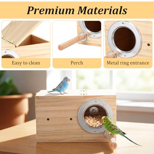 2 Pack 7.9x4.7x4.7 Inches Parakeet Nest Box Natural Wood Bird Nesting Box for Budgie Lovebirds Cockatiel Parrots Mating Aviary