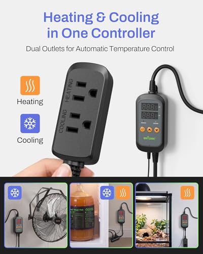 BN-LINK Temperature Controller Dual Thermostat Outlet for Heating Cooling | 2-Stage Outlet Digital Temp Controller Plug for Reptiles Aquarium Carboy Homebrew Breeding Fermenter, -58-230℉, 15A/1875W - style: T10